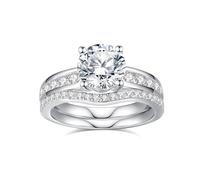 ZHOANLE 2CT Moissanite Engagement Ring Set for Women 2pcs Round Cut Sterling Silver Eternity Diamond Ring Bridal Anniversary Ring with Jewelry Box and Certificate, Gemstone, Moissanite