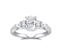 ZHOANLE Moissanite Engagement Rings for Women, Solitaire 1.5ct 3 Stone Classic Egg Shaped Ring Sterling Silver