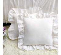 zhobeor 100% Cotton Ruffle Pillow Case, 18x18 inches White Throw Pillow Covers Square Cushion Cases with Ruffle Cotton Shabby Chic Rustic Pretty Vintage Bed Euro Pillow Cases Cute Plain- 2 Pack
