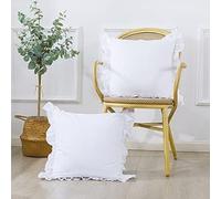 zhobeor 100% Cotton Ruffle Pillow Case, 18x18 inches White Throw Pillow Covers Square Cushion Cases with Ruffle Cotton Shabby Chic Rustic Pretty Vintage Bed Euro Pillow Cases Cute Plain- 2 Pack