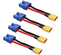 ZHOFONET XT30 Male to EC3 Female Connector Adapter, 4pcs XT30-EC3 Extension Cable,RC Battery Adapter with 5cm 16AWG Silicone Wire for LiPo Battery Micro FPV Drone