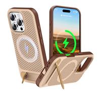 ZHOGTNEG for Magnetic Heat Dissipatio case for iPhone 16 Pro Max, for MagSafe, Cooling Drop Protection, Adjustable Metal Kickstand, Vibrant Color Blocking Soft Silicone Material - Brown