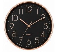 ZHOME Wall Clock 40cm Silent Non Ticking Quartz Battery Operated Modern Decorative Round Wall Clock for Living Room Bedroom Kitchen Office Home Decor Big Easy Read Numbers Minimalist Design (BLACK)