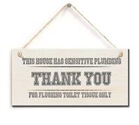 zhongfei Funny Toilet Sign- The House Has Sensitive Plumbing Thank You for Flushing Toilet Tissue Only, Functional Interior Bathroom Sign W.C Sign(5" X 10")