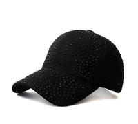Zhonghua Rhinestone Baseball Cap, Bling Diamond Sun Hat, Black, Unisex Adult, Baseball Cap, Sparkle Bling, Adjustable, One Size (22-22.8"/56-58cm), Cotton, Spring/Summer, Low Sun Protection