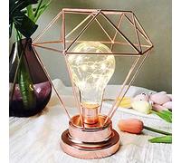 Zhonghua Rose Gold Diamond Metal Cage Table Lamp, Industrial Style, USB & Battery Powered