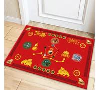 ZHONGJIUYUAN Lucky Floor Mats Fong Shui Non Slip Blessing Traditional Wu Xing Door Carpet for Indoor,Bagua Map,Red,1PC