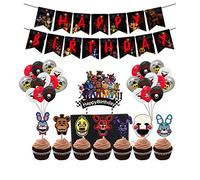 Zhongkaihua Anime Game Theme Party Supplies Set: Birthday Banner, 7 Animal Cake Toppers, 1 Big Cupcake Topper, 24 Latex Balloons for Anime Game Theme Party Decoration