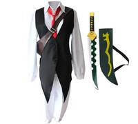 Zhongkaihua Anime The Seven Deadly Sins Cosplay Costume Meliodas Uniform Suits with Green Short Sword Weapon Props Halloween Comic Con Meliodas Cosplay Outfits Full Sets