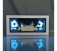 Zhongkaihua Blue Lock Anime Paper Sculpture Table Lamp Bachira Meguru Manga Shadow Box Frame Creativity Bedroom Decor 3D Paper Carving Illusion LED Nightlight