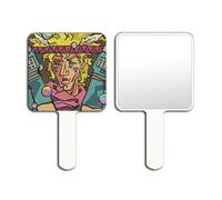Zhongkaihua Hand Mirror Back Joseph Joestar Anime Cartoon Printing Square with Handle Portable Compact Mirror Suitable for Girls Daily Makeup