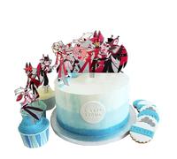 Zhongkaihua Hazbin Hotel Cake Topper Party Decorations, Alastor/Angel Dust Hazbin Hotel Birthday Decorations Set Supplies 5PCS