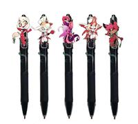 Zhongkaihua Hazbin Hotel Merch Pens 5pcs Anime Hazbin Hotel Pen Stationery Pen Push Action Unisex Pens Black 0.5MM Student School Supplies for Boys Girls