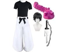 Zhongkaihua JJK Anime Fushiguro Toji Cosplay Costume with Wig,Sword,Worm Plush Full Halloween Comic Con Anime Role Play Uniform Set