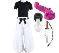 Zhongkaihua JJK Anime Fushiguro Toji Cosplay Costume with Wig,Sword,Worm Plush Full Halloween Comic Con Anime Role Play Uniform Set