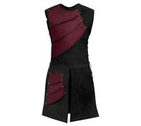 Zhongkaihua Medieval Retro Waistcoat Vest Sleeveless Patchwork Armour Leather Vest Knight Costume Cosplay Party Stage Performance Costumes Halloween Carnival (Black/Red)