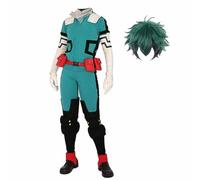 Zhongkaihua MHA Cosplay Costume Izuku Midoriya, Deku Full Set Battle Suit Cosplay Uniform for Comic-Con and Halloween, Bodysuit With Wig