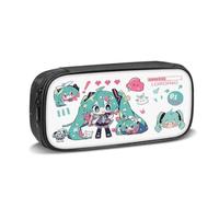 Zhongkaihua Miku Anime-Themed Canvas Pencil Case, Black Large Capacity Fashion Stationery Bag, Back to School Gift for Boys and Girls