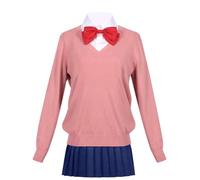 Zhongkaihua Momo Ayase Anime Cosplay Costume Japanese JK School Sets Includes Pink Knitted Sweater, White Shirt and Blue Pleated Skirt Suits for Women Halloween Dress Up Outfits