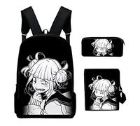 Zhongkaihua My Hero Academia School Backpack Set for Teens Bookbag Travel Daypack - Boys Grils 3 Pieces Backpack Set - Anime Toga Himiko Laptop Backpack Shoulder Bag with Pencil Bag