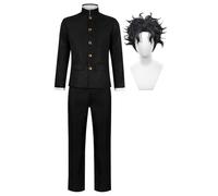 Zhongkaihua Okarun/Takakura Ken Anime Cosplay Costume Men's High School Uniform Black Jacket and Pants Full Sets with Wig and Glasses for Halloween Carnival Dress Up Suit