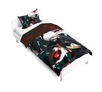 Zhongkaihua Tokyo Ghoul Bedding Sets, Kaneki Ken Kirishima Toka Theme Decorative Bed Set and Pillowcases, Single Bed Cotton Cover Set for Bedroom Dormitory, 135 * 200cm