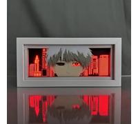Zhongkaihua Tokyo Ghoul Kaneki Ken Anime Paper Carving Night Light, 7 Color, Remote Control Touch Handmade Anime Shadow Lamp for Christmas Room Decor Birthday Gift