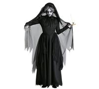 Zhongkaihua Women's Gothic Victorian Renaissance Halloween Cosplay Vampire Witch Costume Black Cape Dress with Veil for Halloween Fancy Dress