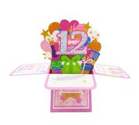 zhongko 12th Pop Up Birthday Card, Colorful 3D Birthday Greeting Card with Envelope, Creative Stylish Boxed Greeting Card for Daughter Sister Friends Girls