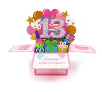 zhongko 13th Pop Up Birthday Card, Colorful 3D Birthday Greeting Card with Envelope, Creative Stylish Boxed Greeting Card for Daughter Sister Friends Girls