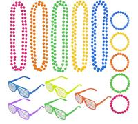 zhongko 15Pcs 90s Accessories Set, 80s Neon Glasses Necklace Bracelet, Plastic Novelty Party Sunglasses Full Border, Fun Accessory for Concerts, Beach Revelries, Birthday Parties, Camping