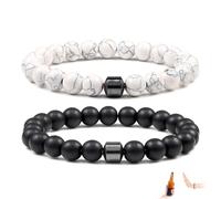 zhongko 2 Pcs Anti Alcohol Bracelet, 2025 Reduce the Urge to Drink, Stop Drinking Alcohol Bracelet 8MM Magnetic Wellness Bracelets Relieves Anxiety for Men Women(Black + White)