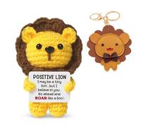 zhongko 2Pcs Positive Crochet Lion with Leather Keychain, Handmade Emotional Support Gift, Novelty Doll for Office or Home Decor, Cheer up Gifts for Parents Friend Lover Coworker Teacher Nurse