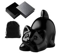 zhongko 3Pcs Black Obsidian Crystals Cat Ornaments with Pouch & Gift Box, Black Kitty Ornaments for Cat Lovers, Animal Kitty Adornments Desk Decoration, Witchy Gifts for Women, Office Desk Home Decor