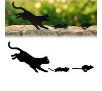 zhongko 3Pcs Cute Cat Chasing Mouse Silhouettes with Screws, Metal Black Halloween Home Decor Corner Frame Decor, Outdoor Fence Ornaments, Garden Yard Art Sculptures for Cat Lovers