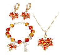 zhongko 3Pcs Fall Jewelry, Maple Leaf Bracelet Earrings Pendent Necklaces Set, Necklace Bracelets Jewelry Set, Dainty Autumn Maple Leaf Earrings and Necklace, Unique Thanksgiving Bracelet