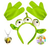 zhongko 4Pcs Alien Costume Set with Three-Finger Gloves and Monster Necklace, Three-Eyed Alien Headband Costume for Toy Story, Cute Eyes Headband for Kid Adult Cosplay Costumes, Halloween, Parties
