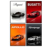 zhongko 4Pcs Car Posters for Bedroom Boys, Super Car Canvas Wall Art, Classic Supercar Prints for Man Boys, Modern Room Decor Aesthetic Bedroom, Aesthetic Room Decor