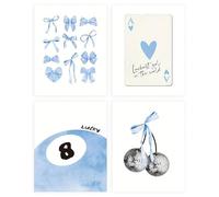 zhongko 4Pcs Posters for Bedroom, Preppy Room Decor, Blue Frameless Wall Art, Cute Preppy Prints Room Decor, Girls Bedroom Decoration Blue Photos for Bedrooms Dorm