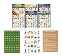 zhongko 56Pcs Camping Bingo Game Cards, Camp Adventure Party Games with 24 Players Jungle Bingo Cards Chips for Adults Kids, Reusable Logic Thinking Game for Home School Gatherings Travel Camping
