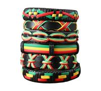 zhongko 6Pcs Rastafarian Bracelets, Retro Jamaican Reggae Bracelet, Adjustable Leather Braided Bracelets, Jamaica Rope Bracelet, Multi Layer DlY Travel Commemorative Jewelry Set for Men Women