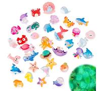 zhongko 80Pcs Mini Ocean Resin Animals Set, Glow-in-the-Dark Tiny Sea Creatures Figurines, Miniature Desktop Landscape Ornament, Cute Ornament for Fairy Garden, Aquarium, Dollhouse Decoration