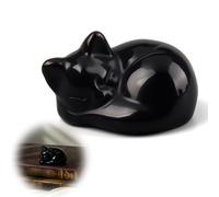 zhongko Black Obsidian Crystal Sleeping Cat Figurine, Luxury Black Cat Stone Sculpture, Crystal Gemstone Stone Sleeping Cat Statue Ornament, Cute Gemstone Ornaments for Office Desk Home Decor