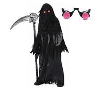 zhongko Grim Reaper Costume for Kids, Halloween Scary Outfit with Spooky Scythe, Scream Scary Halloween Costumes for Kids, Dark Knight Death Costume for Boys