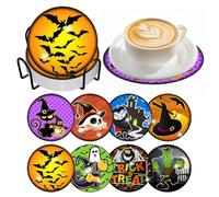 zhongko Halloween Diamond Painting Coasters Kits, DIY Bat Spider Web Hat Pumpkin Coaster Round Full Drill Diamond Art Kits for Adults Kids