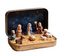zhongko Mini Nativity Scene Tin Box Set, Portable Pocket Nativity Scene Decor, Pocket Size Religious Holiday Decor, 3D Mini Religious Holy Family Jesus Figurines Ornaments