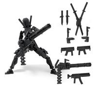 zhongko T13 Action Figures, Black Dummy 13 Action Figure with Gatling Gun, Articulated Joint Figure Robot for Desktop Decor, 3D Printed Mecha Toy, Collectible T13 Toy Gifts for Boys and Girls