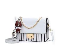 zhongningyifeng Crossbody Bag Shoulder Bag for Women Leather Small Purses Handbags Fashion with Chain Strap, Striped White, S