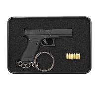 Zhongren Alloy Empire G17 Tactical Mini Keychain Metal 6 Rounds Keyring Key Chain with Moving Parts Model Collection Pendant Bag Charm for Army Fan Men Gift (BK)