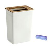Zhongren Kitchen Bin Bathroom Bins with Wooden Lid Recycling Slim Rectangular Waste Paper Wastebasket Dustbin Home Bedroom Office Trash Can Garbage Plastic Small-9L
